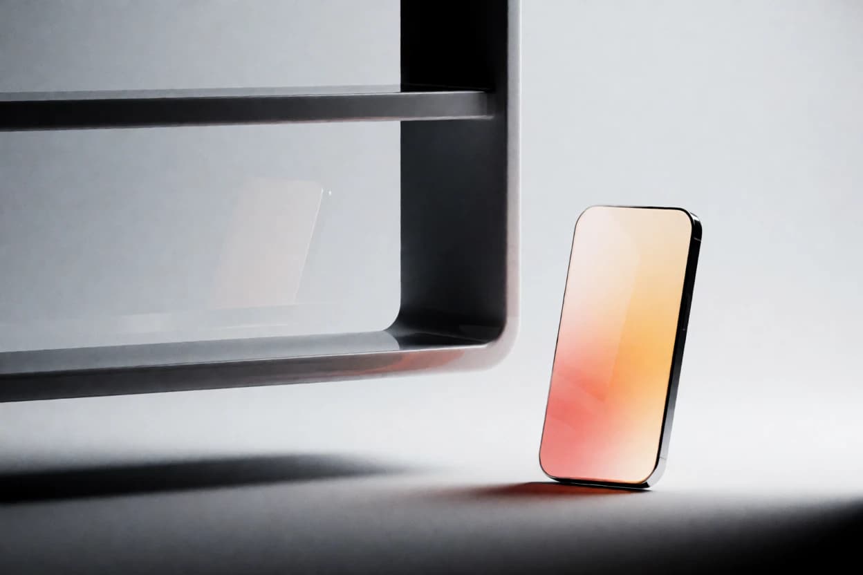 An empty shelf beside a phone, representing zero physical inventory and a store designed to run remotely alongside a full-time job