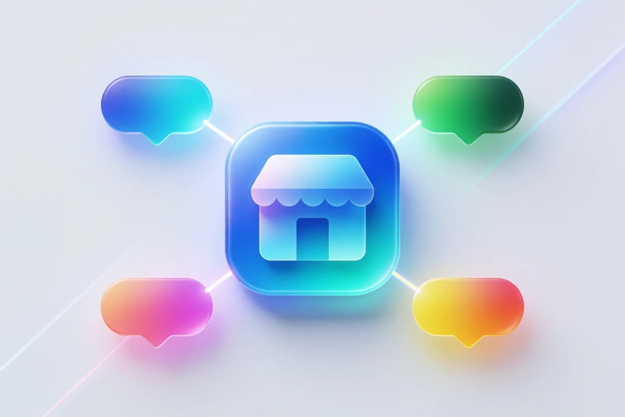 A storefront icon connected to four marketing channels, representing one Shopify store integrated with a dropshipping supplier, payments, and every major ad platform