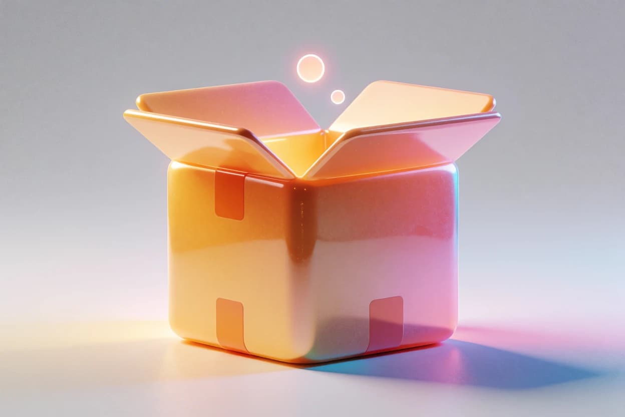 An open package box glowing with light, representing KAAM's first orders landing after launch