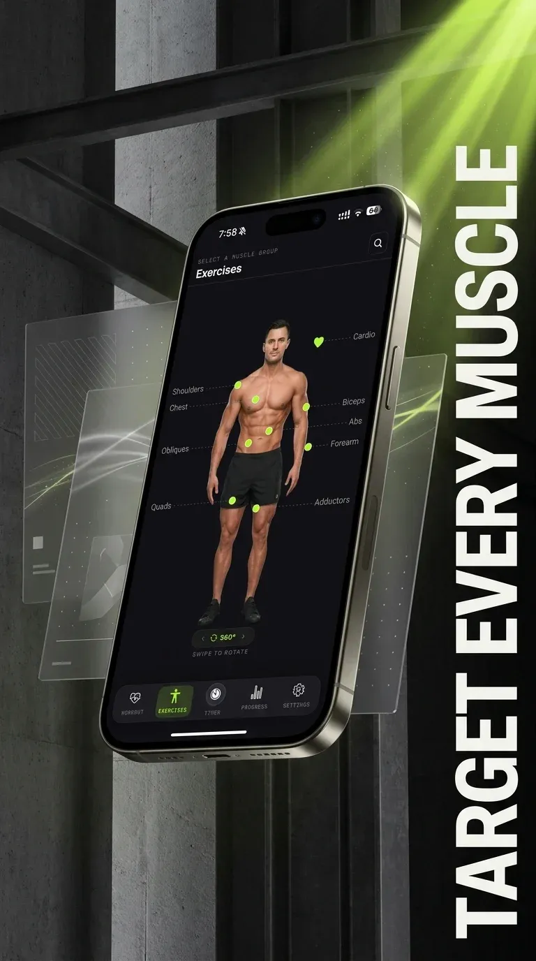 TMREEN exercise library — target every muscle with the 3D interactive body map