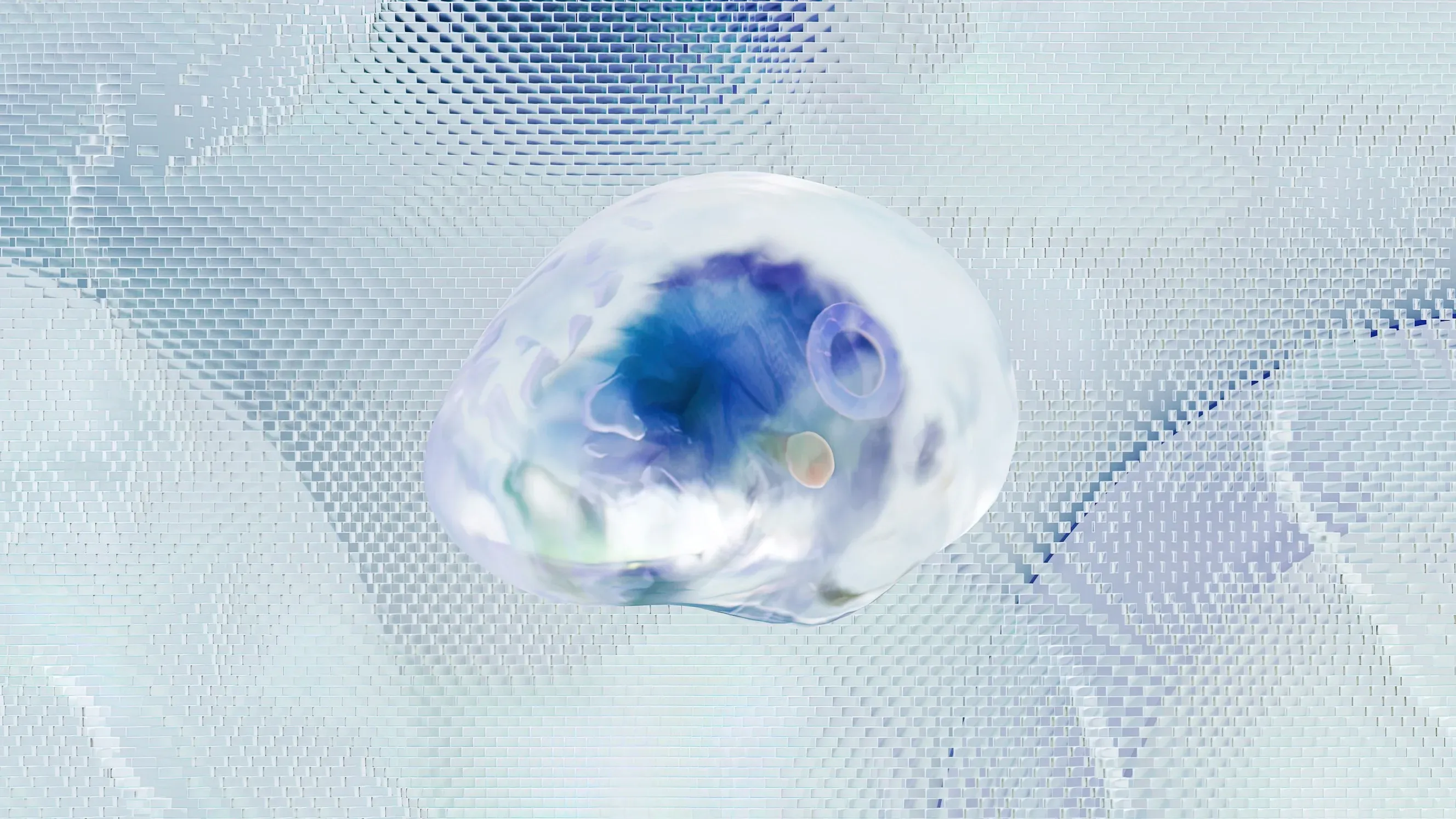Abstract 3D visualisation of ProjexAI's integrated digital ecosystem — AI-driven systems and branding working together