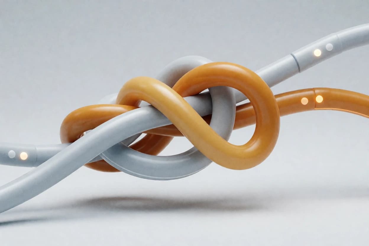 Tangled cords representing ArabianMist's manual, disconnected order and payment process before automation