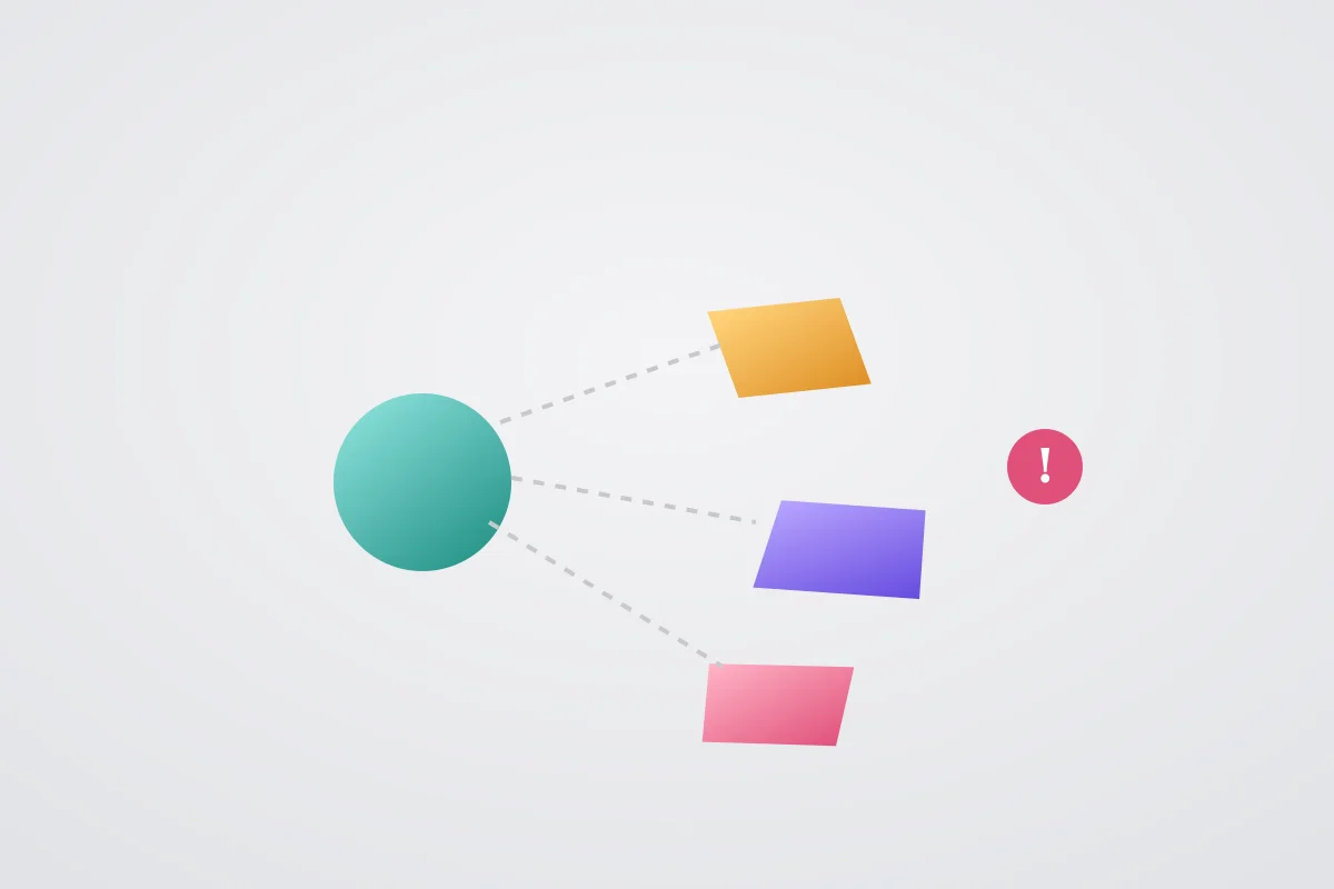 Abstract graphic representing a chatbot connected to fragmented retail systems giving inaccurate answers