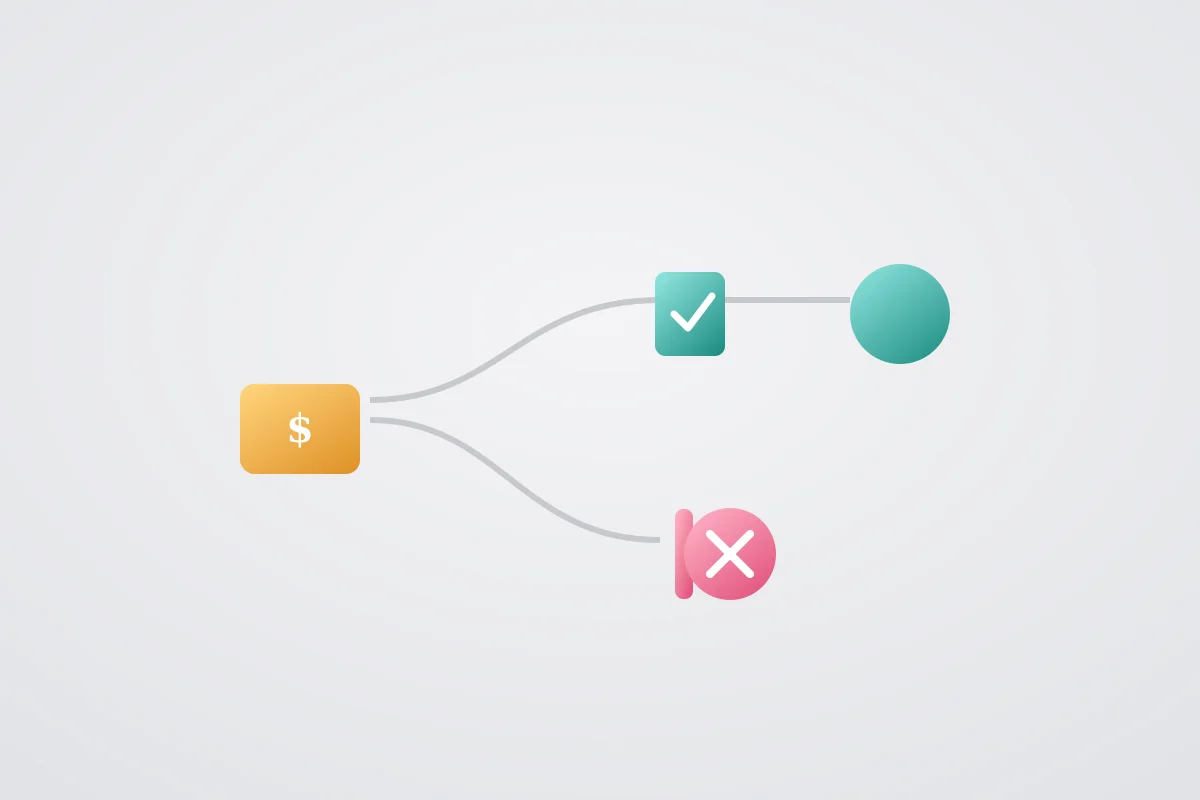Abstract graphic representing a fraudulent payment redirect caught by a verification step