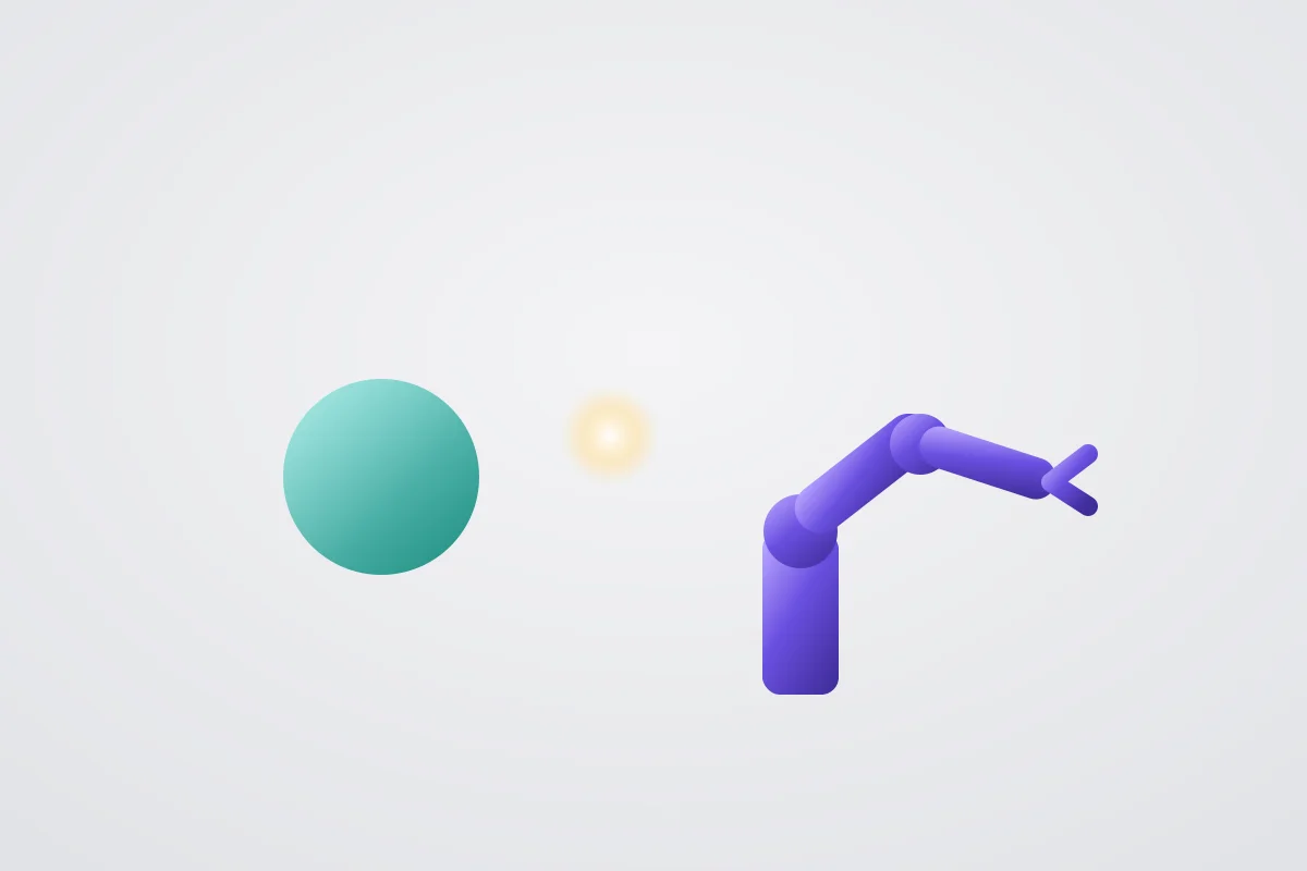 Abstract flowing graphic representing software automation triggering physical robots in a connected workflow