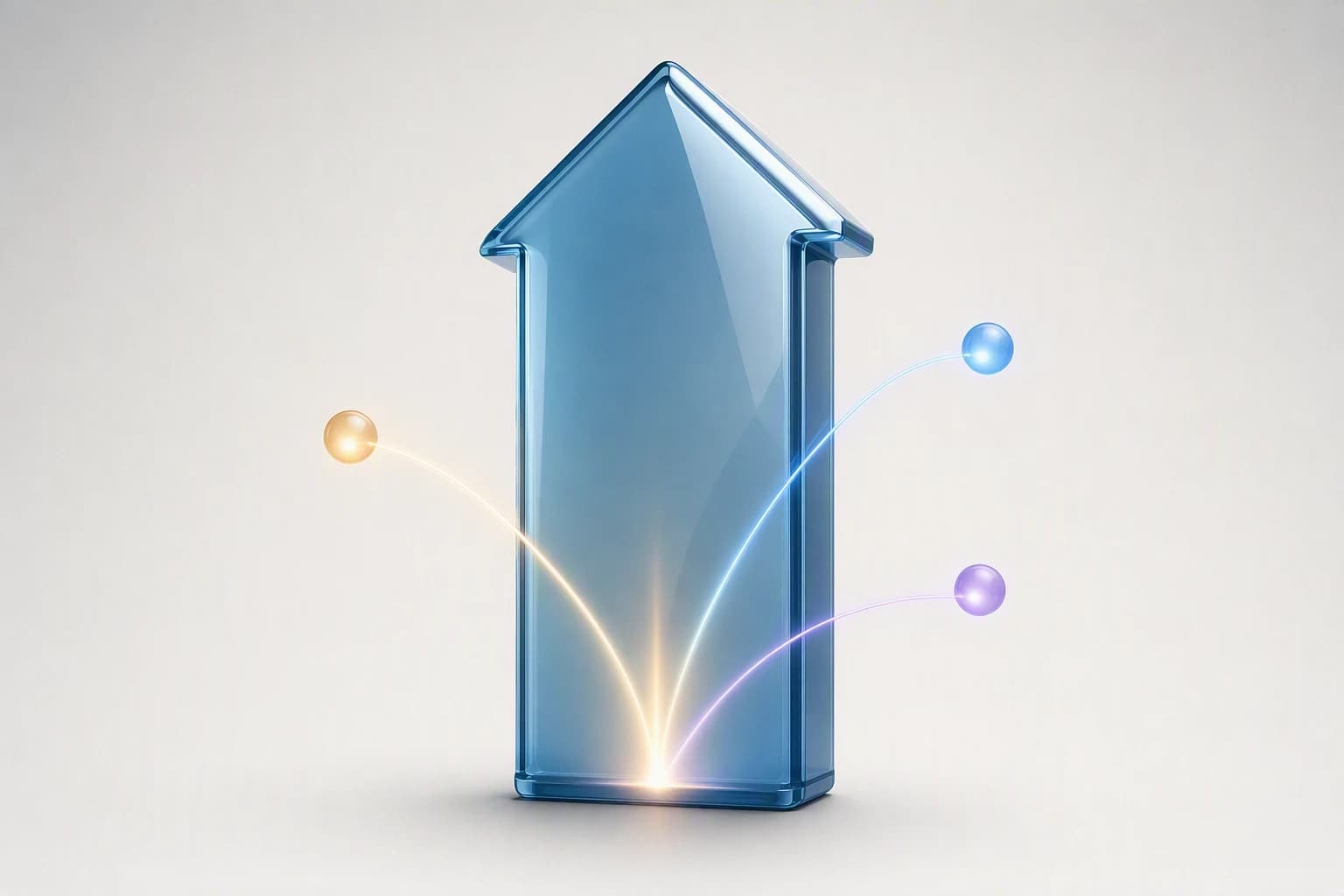 A house-shaped arrow with light trails converging from three sources, representing leads from the website, WhatsApp, and property portals automatically connected into one CRM workflow