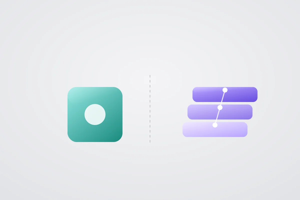 Abstract graphic representing two separate WhatsApp Business setups — the consumer app and the API