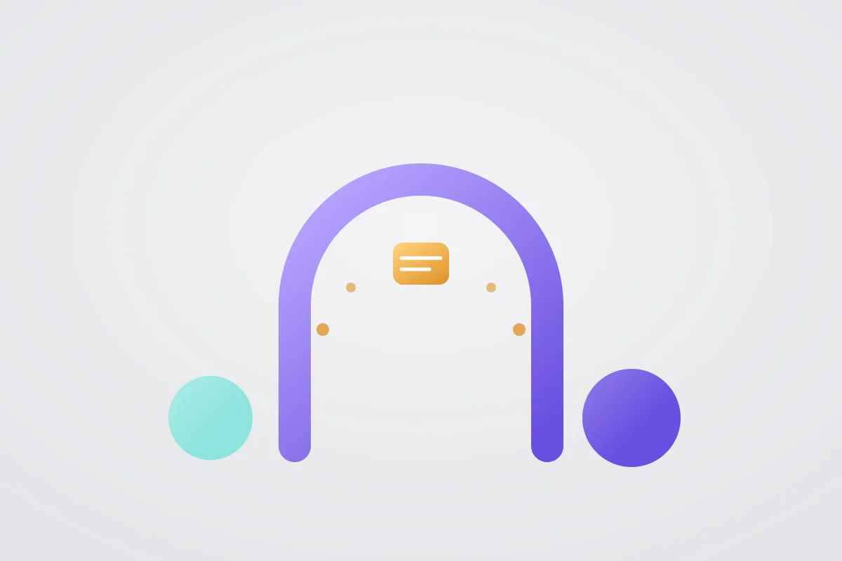 Abstract graphic representing a bot handing off a conversation to a human agent with full context