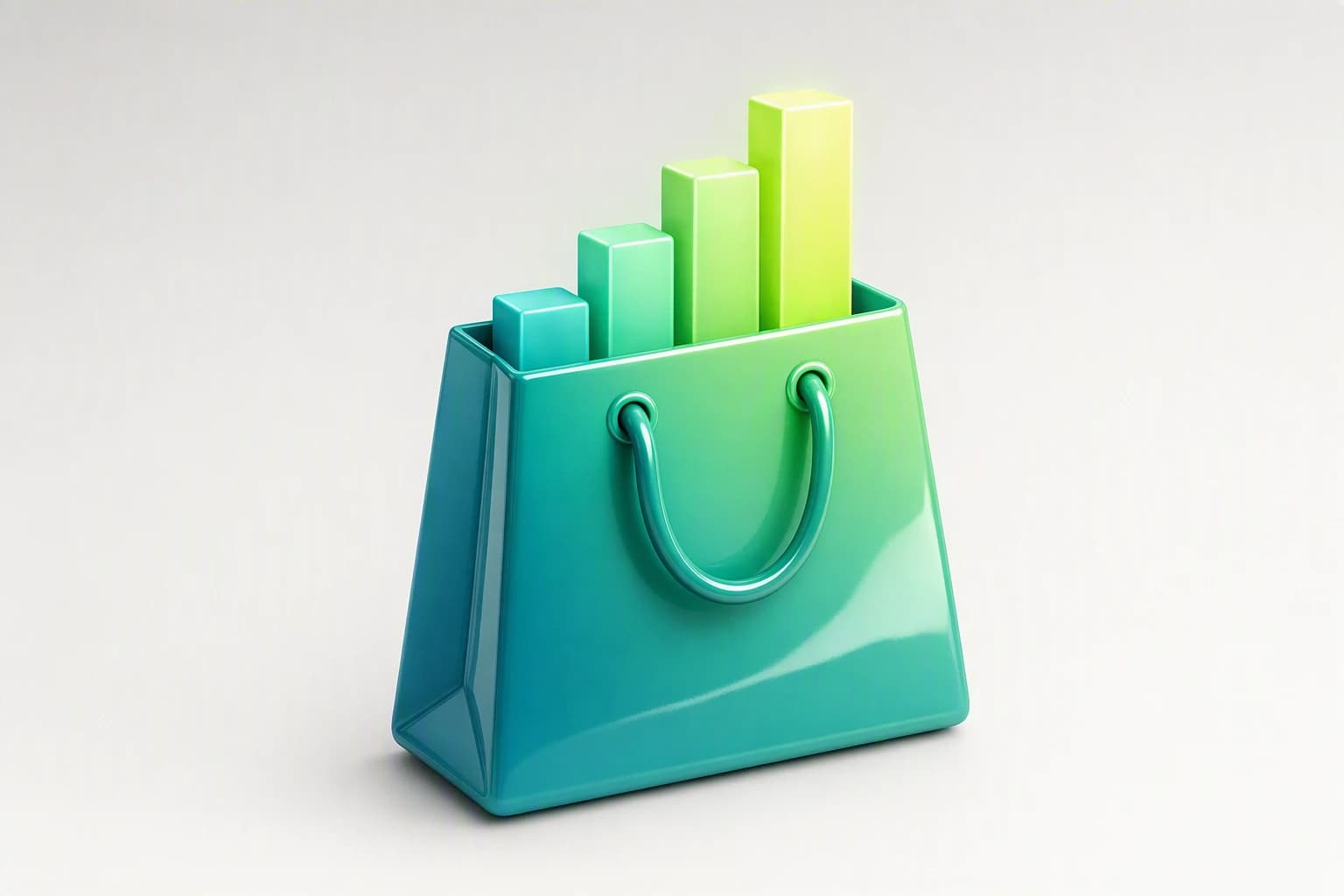 A shopping bag with a rising sales chart inside, representing an e-commerce store tuned for sales conversion, not just a working storefront