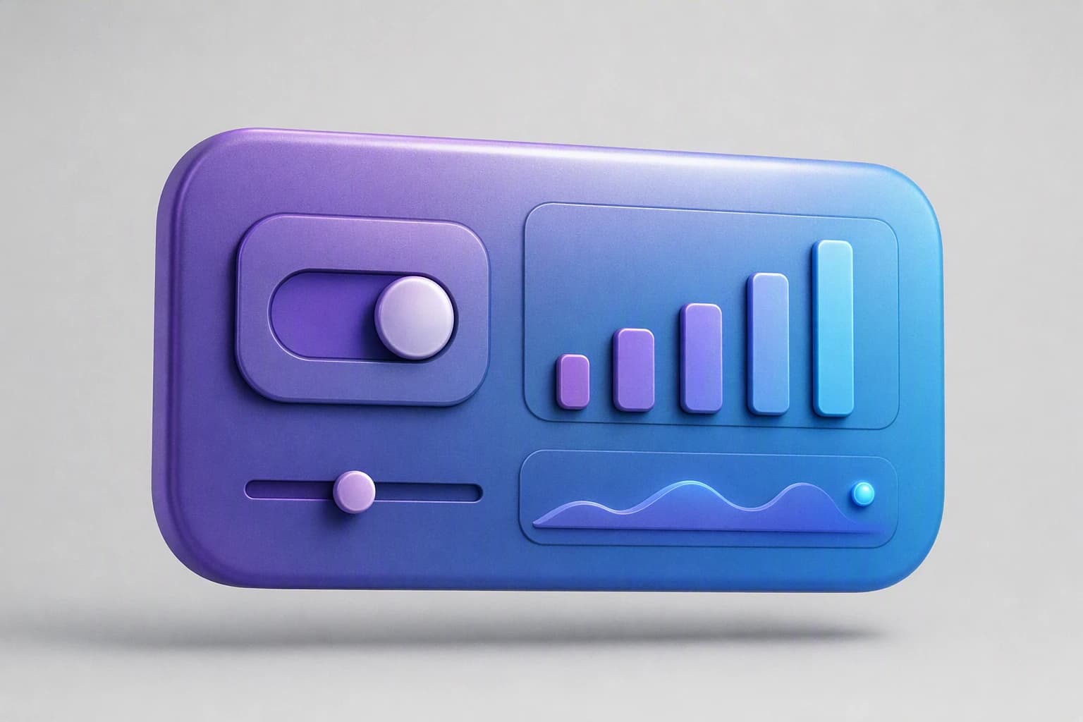 A custom dashboard interface with toggles, sliders, and charts, representing a web application built for specific functionality like booking systems or dashboards
